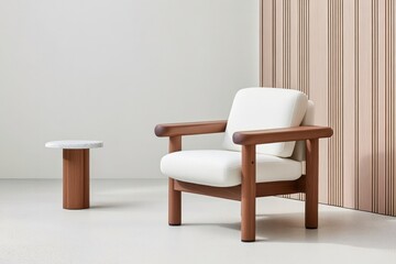 Elegant armchair and side table against a minimalist backdrop