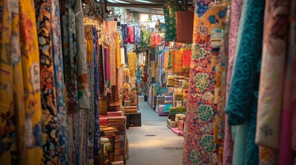 Fototapeta premium Vibrant Textile Market in Bangkok, Thailand, December Atmosphere