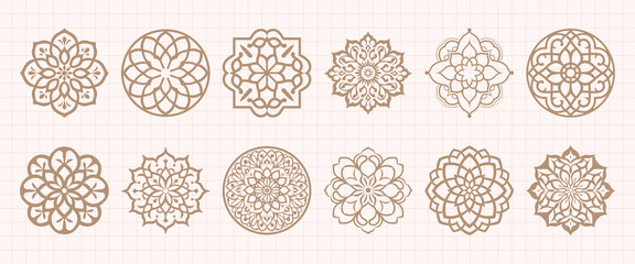 Intricate geometric mandala designs, isolated vector set