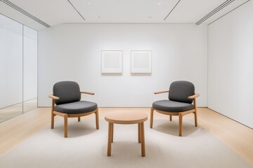 Fototapeta premium Minimalist seating arrangement in an art gallery setting