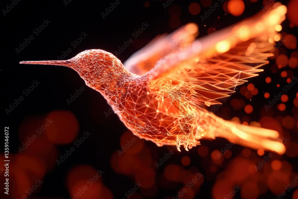 Poster digital bird flying with bokeh background for technological innovation designs