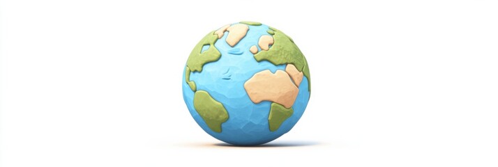Cheerful 3D clay globe icon with stylized continents on a bright white background