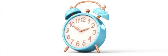 Cute 3D clay style alarm clock with exaggerated bells and vibrant colors