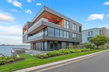 Stunning Waterfront Modern Architecture: A Contemporary Residential Building with Exquisite Design