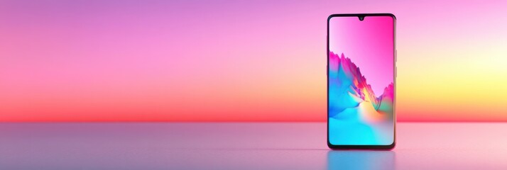 Modern smartphone with glossy screen standing on clean background