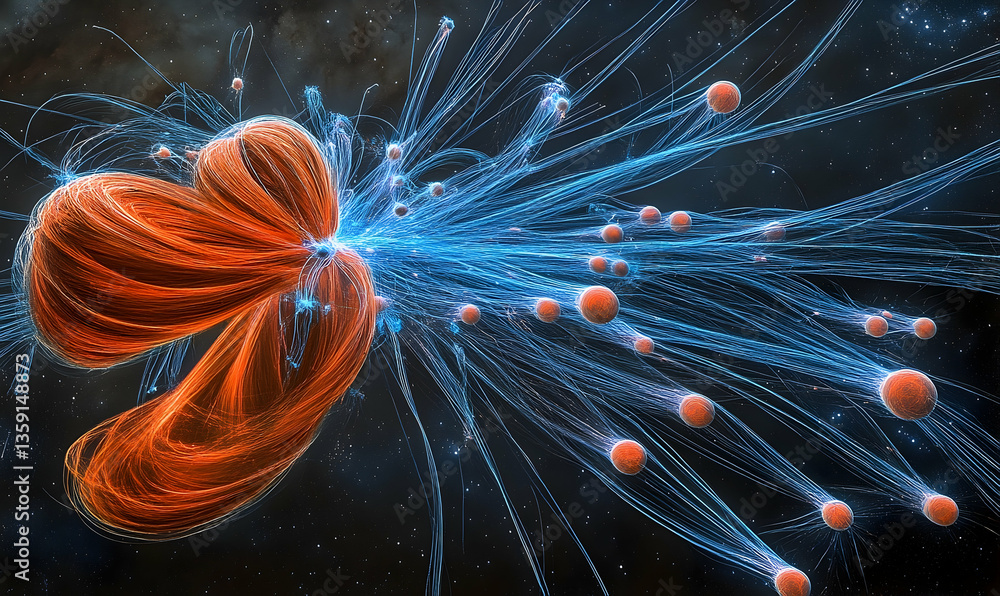 Aufkleber abstract visualization of energetic particles and magnetic fields in a cosmic environment