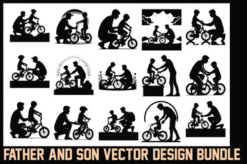 Father and Son Bicycle Silhouette Set