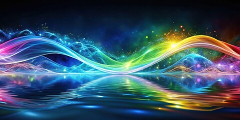 Obraz premium A Vibrant Abstract Landscape with Waves of Light Reflecting on a Still Water Surface