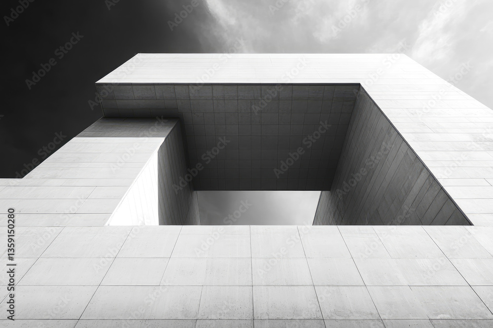 Poster a striking modern building showcasing an abstract architectural design with sharp lines and minimali