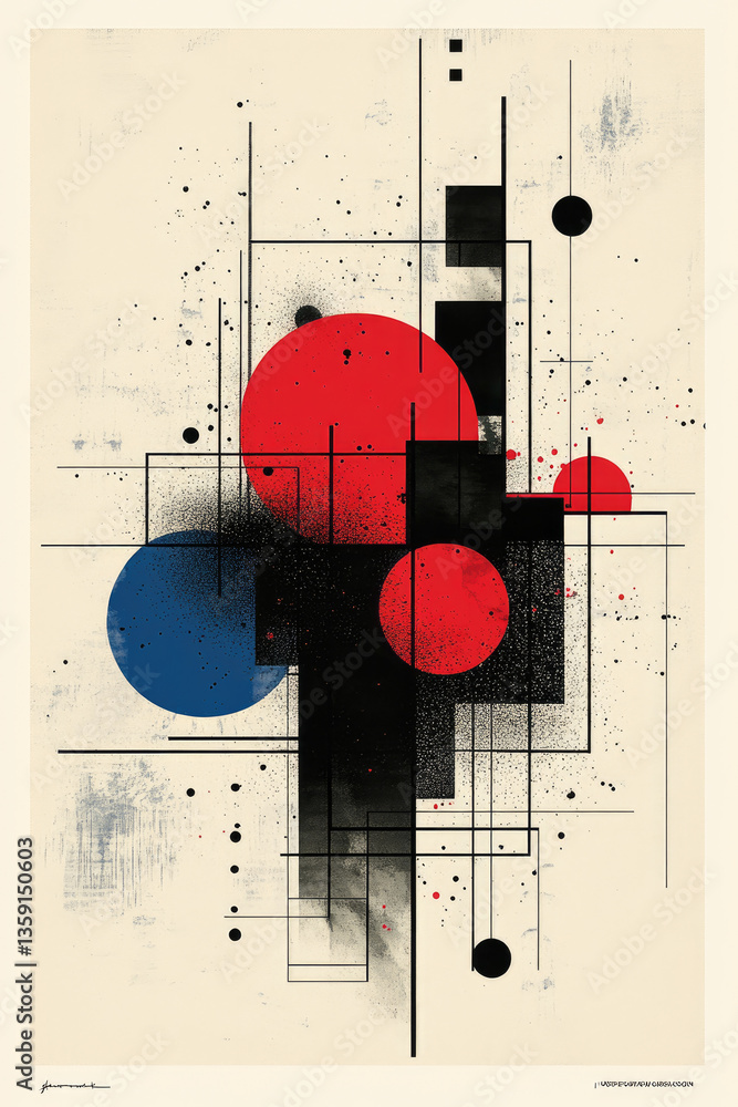 Poster an eye-catching abstract artwork featuring vibrant circles and intersecting lines that enhance visua