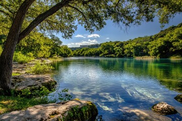 Fototapeta premium Barton Springs Austin Texas. Serene Landscape with Crystal Clear Water in Nature