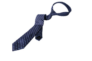Blue polka dot tie isolated on white background.