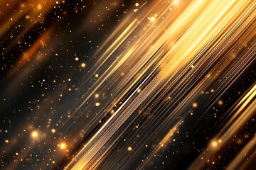 Obraz premium Abstract gold and black diagonal light streaks background with sparkles.