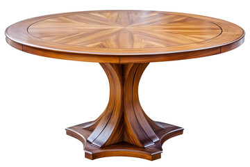 modern round wooden table isolated on a transparent or white background, cut-out, PNG