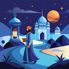 Middle Eastern night scene, Arabian Nights style,