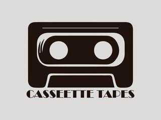 Stylized audio cassette tape illustration with a retro design, evoking nostalgia for vintage music, illustration cassette tape logo vector