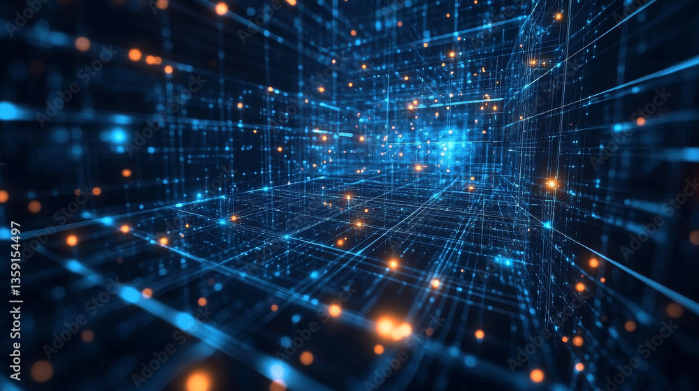Poster network, blockchain, binary code. blocks of information, encoding and protection. big data analytics