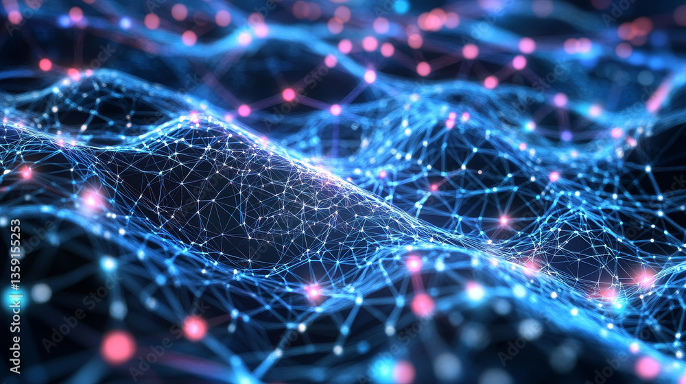 Poster global network. blockchain 3d illustration. neural networks and artificial intelligence. concept of 