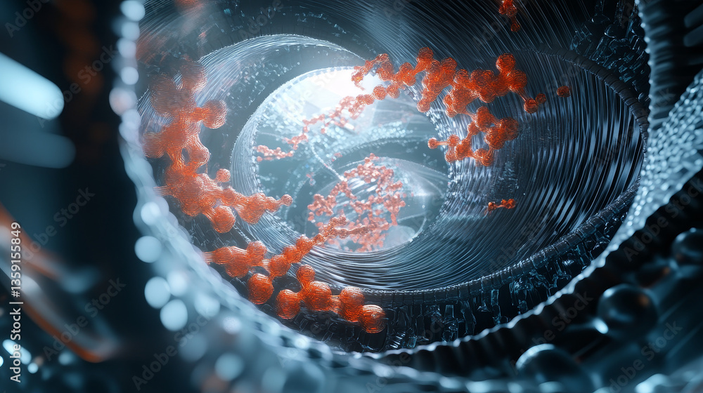 Aufkleber cyber structure 3d illustration. nano space medical research and futuristic discoveries. dna code in
