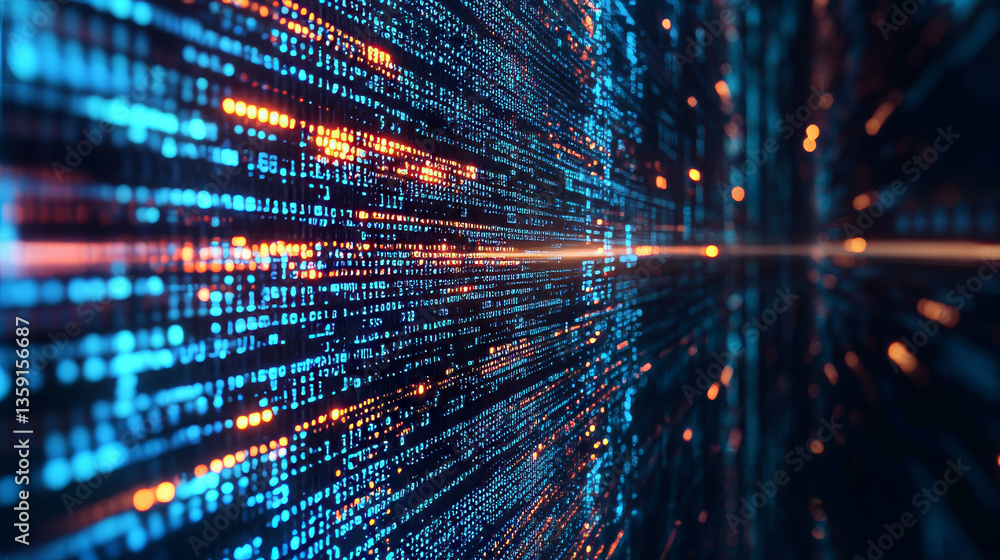 Poster binary code 3d illustration. digital data protection. cyberspace information flow. telecommunication