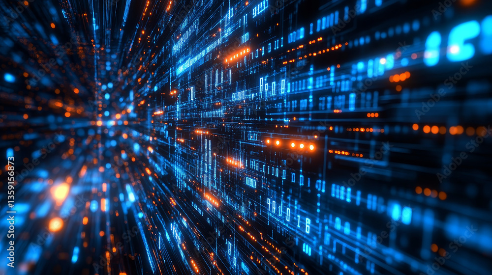 Poster binary code 3d illustration. digital data protection. cyberspace information flow. telecommunication