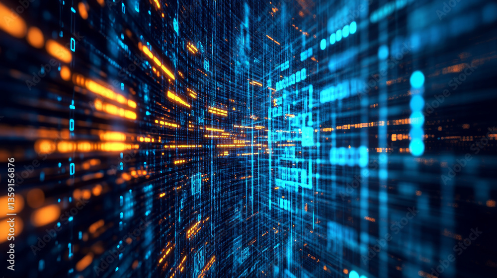 Poster binary code 3d illustration. digital data protection. cyberspace information flow. telecommunication