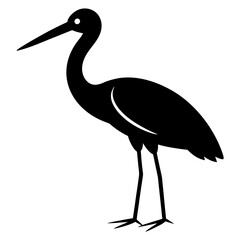 stork bird black silhouette vector, Simple silhouette Design vector icon with white background. Wild bird