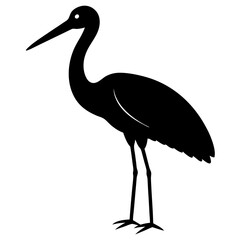 stork bird black silhouette vector, Simple silhouette Design vector icon with white background. Wild bird
