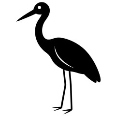 stork bird black silhouette vector, Simple silhouette Design vector icon with white background. Wild bird