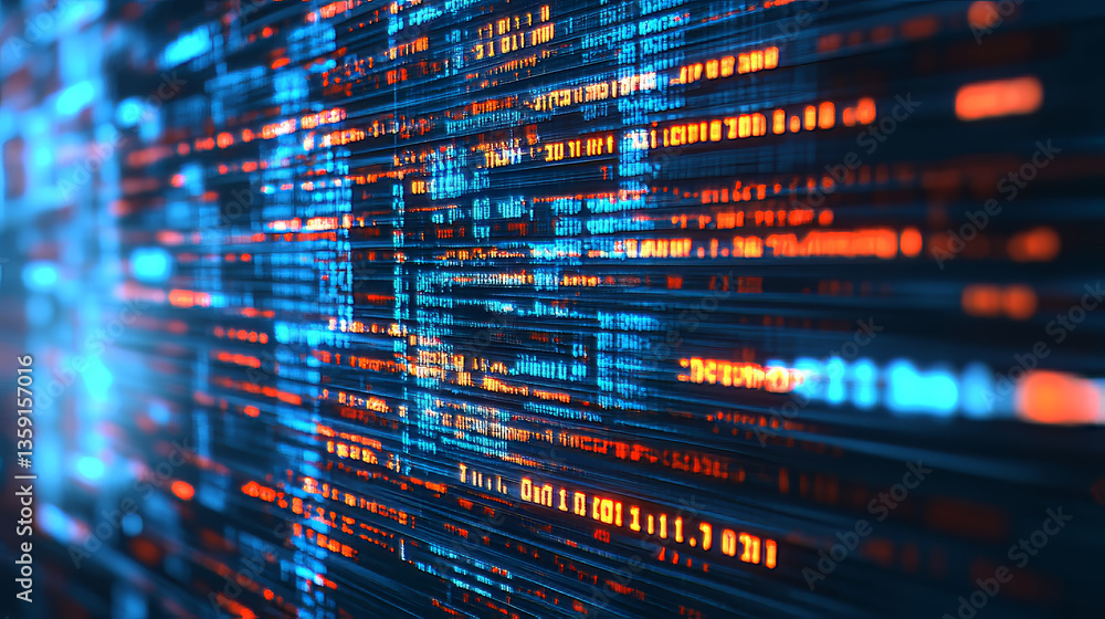 Poster binary code 3d illustration. digital data protection. cyberspace information flow. telecommunication