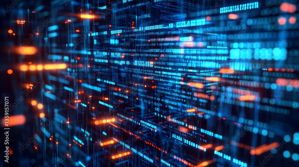 Poster binary code 3d illustration. digital data protection. cyberspace information flow. telecommunication