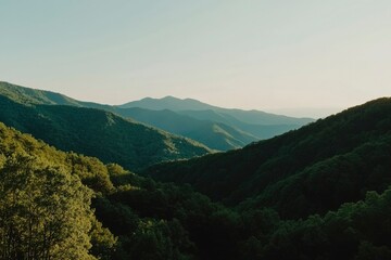 Fototapeta premium Green mountain landscape for travel ads, brochures, showcasing natural beauty
