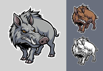 Wild boar vector illustration with three color variations. 