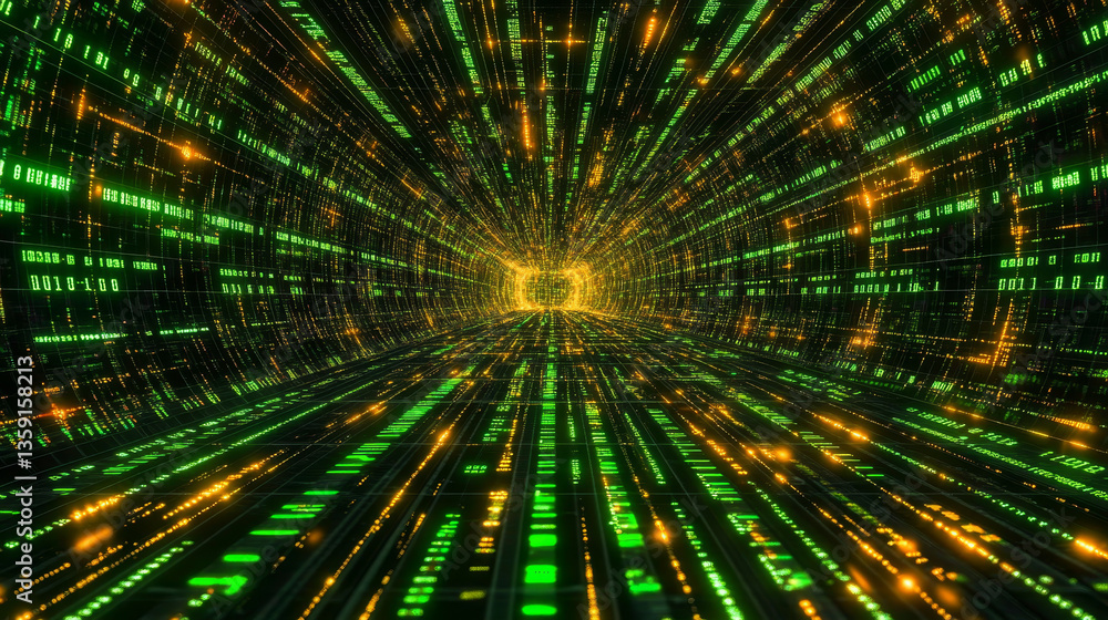 Poster binary code 3d illustration. digital data protection. cyberspace information flow. telecommunication