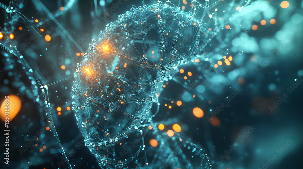 Poster 3d render art poster. nanotechnology in virtual reality. neural structure of artificial intelligence
