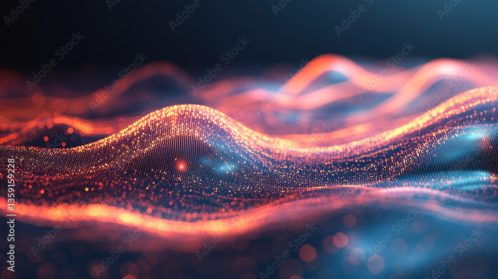 Poster 3d illustration for business presentation. abstract floating form, waves and flowing rays. chaos and
