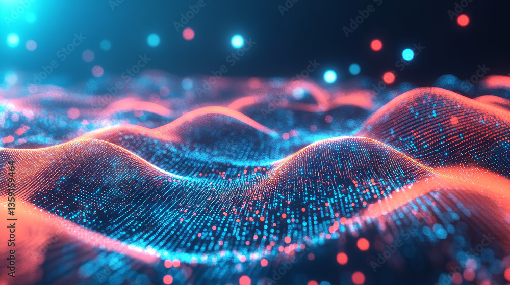 Poster 3d illustration for business presentation. abstract floating form, waves and flowing rays. chaos and