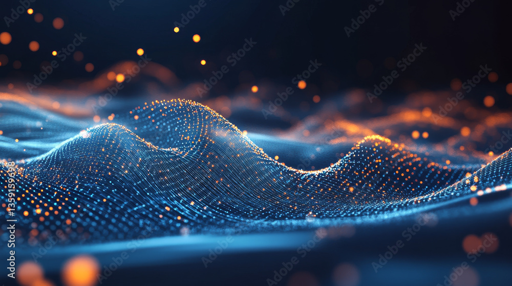 Poster 3d illustration for business presentation. abstract floating form, waves and flowing rays. chaos and