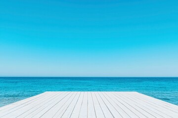 Fototapeta premium Serene turquoise seascape from a white wooden pier, ideal coastal relaxation