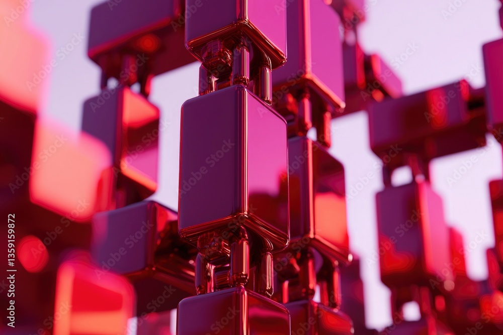 Aufkleber interconnected shiny metal cubes for tech or blockchain. close-up abstract background
