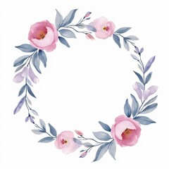 Fototapeta premium Floral wreath design with pink flowers and green leaves for decoration purposes