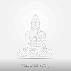 Day of Vesak vector art. Happy Vesak Day. A Lord Buddha in a minimalist line drawing style against a soft light backdrop. Vesak Day design. Buddhism themes.