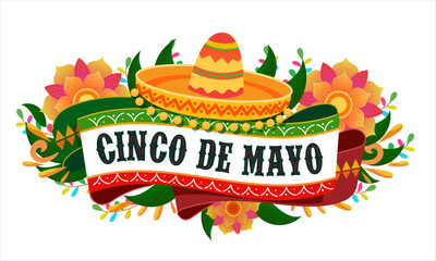 Cinco de Mayo holiday banner with sombrero. 5 de Mayo or the fifth of May. Celebration Mexican victory at 1862 May, 5th and history heritage
