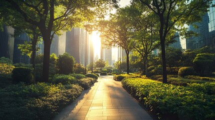 Obraz premium Pedestrian-friendly city urban parks integrated transport systems renewable energy seamless sustainable living. 