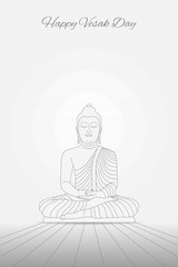 Day of Vesak vector art. Happy Vesak Day. Line art depiction of Lord Buddha on a gentle light background. Vesak Day designs and meditation themes.