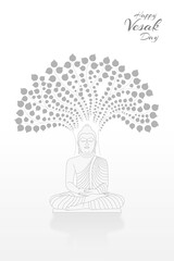 Day of Vesak vector art. Happy Vesak Day. Lord Buddha meditating under the sacred Bodhi tree in minimal line drawing style. Vesak festival celebrations.