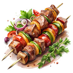 Watercolor Shashlik isolated on transparent background
