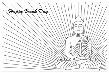 Day of Vesak vector art. Happy Vesak Day. Line-drawn lord Buddha against a circular line pattern. symbolizes the spiritual journey and enlightenment.