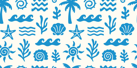 Simple marine wavy groovy naive seamless pattern. Vector design of the sea and ocean