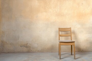 Aged Wooden Chair in a Beige Room - A Simple and Peaceful Interior Scene